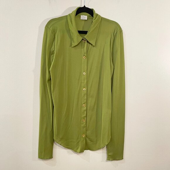 New Aritzia Pose Mesh Shirt Olive Green Small - Picture 2 of 6
